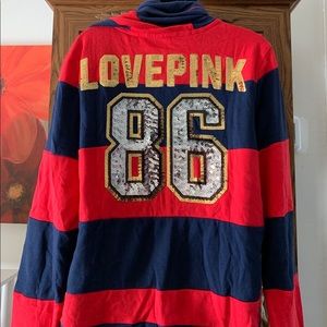 NWOT VS PINK BLING RUGBY HOODIE LARGE